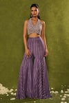 Chamee & Palak_Purple Silk, Georgette Zari, Beads, Pearls, Hunar Embroidered Blouse Sharara Set _Online_at_Aza_Fashions