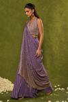 Buy_Chamee & Palak_Purple Silk, Georgette Zari, Beads, Pearls, Hunar Embroidered Blouse Sharara Set _Online_at_Aza_Fashions