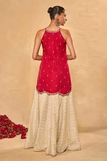 Shop_Chamee & Palak_Ivory Silk, Organza, Tissue Zari, Embroidery, Ambi Embellished Kurta Sharara Set _at_Aza_Fashions