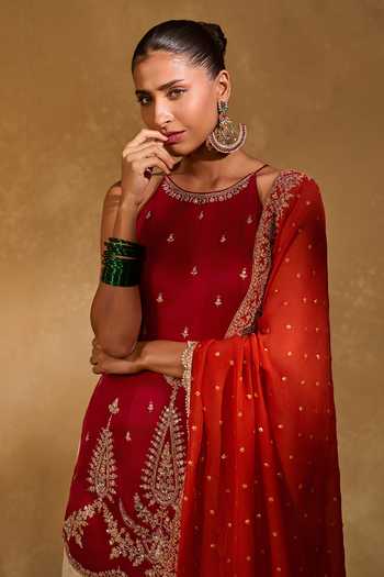 Buy_Chamee & Palak_Ivory Silk, Organza, Tissue Zari, Embroidery, Ambi Embellished Kurta Sharara Set _Online_at_Aza_Fashions