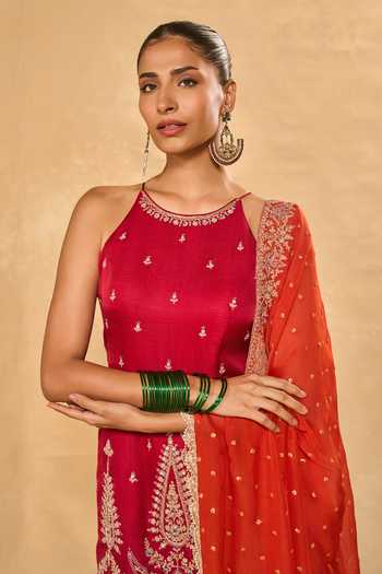 Shop_Chamee & Palak_Ivory Silk, Organza, Tissue Zari, Embroidery, Ambi Embellished Kurta Sharara Set _Online_at_Aza_Fashions
