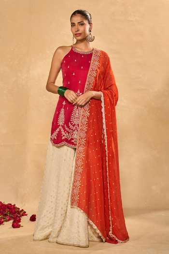 Chamee & Palak_Ivory Silk, Organza, Tissue Zari, Embroidery, Ambi Embellished Kurta Sharara Set _at_Aza_Fashions