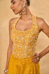 Chamee & Palak_Yellow Silk, Net Beads, Pearls, Zari Riz Jamewar Woven Corset Flared Pant Set _Online_at_Aza_Fashions