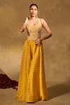 Buy_Chamee & Palak_Yellow Silk, Net Beads, Pearls, Zari Riz Jamewar Woven Corset Flared Pant Set 