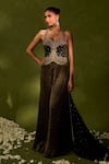 Shop_Chamee & Palak_Black Silk, Organza, Tissue Naina Embellished Blouse Jamewar Flared Pant Set _Online_at_Aza_Fashions