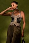 Chamee & Palak_Black Silk, Organza, Tissue Naina Embellished Blouse Jamewar Flared Pant Set _at_Aza_Fashions