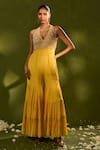 Buy_Chamee & Palak_Yellow Silk, Georgette Beads, Pearls, Zari, Stones Ines Embellished Jumpsuit _at_Aza_Fashions