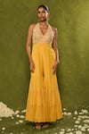Buy_Chamee & Palak_Yellow Silk, Georgette Beads, Pearls, Zari, Stones Ines Embellished Jumpsuit _Online_at_Aza_Fashions