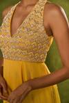 Shop_Chamee & Palak_Yellow Silk, Georgette Beads, Pearls, Zari, Stones Ines Embellished Jumpsuit _Online_at_Aza_Fashions