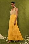 Chamee & Palak_Yellow Silk, Georgette Beads, Pearls, Zari, Stones Ines Embellished Jumpsuit _at_Aza_Fashions