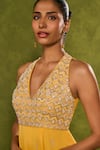 Buy_Chamee & Palak_Yellow Silk, Georgette Beads, Pearls, Zari, Stones Ines Embellished Jumpsuit 