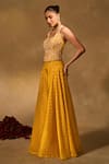 Shop_Chamee & Palak_Yellow Silk, Georgette Beads, Pearls, Zari, Stones Ines Embellished Jumpsuit 