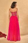 Shop_Chamee & Palak_Pink Silk, Georgette, Net Embroidery, Sequins, Aries Corset Shaded Lehenga Set _at_Aza_Fashions