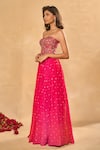 Buy_Chamee & Palak_Pink Silk, Georgette, Net Embroidery, Sequins, Aries Corset Shaded Lehenga Set _Online_at_Aza_Fashions