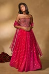 Buy_Chamee & Palak_Pink Silk, Georgette, Net Embroidery, Sequins, Aries Corset Shaded Lehenga Set _at_Aza_Fashions