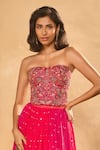 Buy_Chamee & Palak_Pink Silk, Georgette, Net Embroidery, Sequins, Aries Corset Shaded Lehenga Set 
