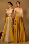 Shop_Chamee & Palak_Yellow Silk, Organza, Tissue Sequins, Beads Bhumi Woven Jamewar Lehenga Set _Online_at_Aza_Fashions