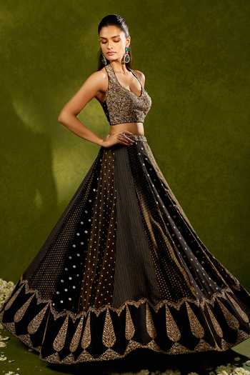 Chamee & Palak_Black Silk, Tissue, Dupion, Organza Sequins, Nandana Woven Jamear Lehenga Set _Online_at_Aza_Fashions