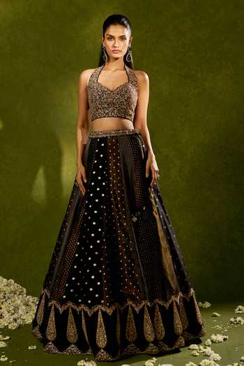 Buy_Chamee & Palak_Black Silk, Tissue, Dupion, Organza Sequins, Nandana Woven Jamear Lehenga Set _Online_at_Aza_Fashions