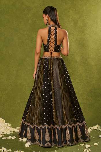 Chamee & Palak_Black Silk, Tissue, Dupion, Organza Sequins, Nandana Woven Jamear Lehenga Set _at_Aza_Fashions