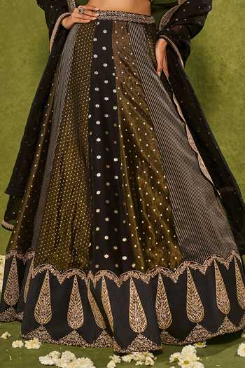 Shop_Chamee & Palak_Black Silk, Tissue, Dupion, Organza Sequins, Nandana Woven Jamear Lehenga Set 