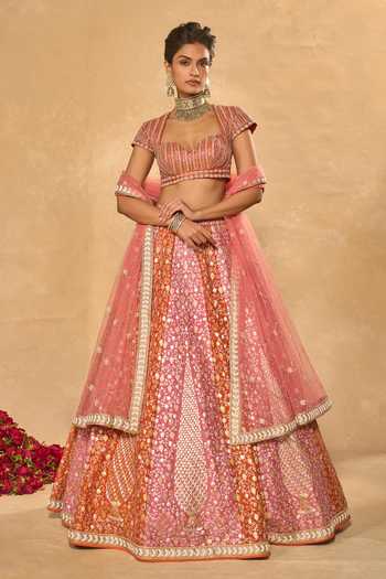 Buy_Chamee & Palak_Pink Silk, Net Beads, Pearls, Zari, Stones Saba Pita Embroidered Lehenga Set _at_Aza_Fashions