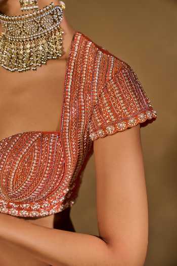Chamee & Palak_Pink Silk, Net Beads, Pearls, Zari, Stones Saba Pita Embroidered Lehenga Set _at_Aza_Fashions