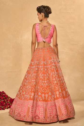 Shop_Chamee & Palak_Pink Silk, Organza, Net Beads, Pearls, Zari, Mahira Embellished Lehenga Set _at_Aza_Fashions