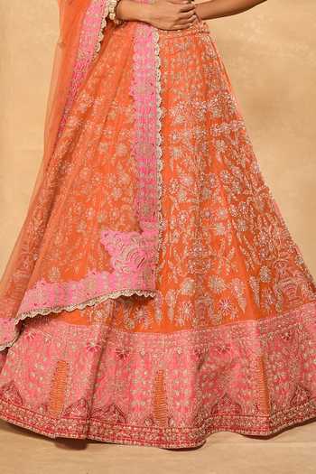 Buy_Chamee & Palak_Pink Silk, Organza, Net Beads, Pearls, Zari, Mahira Embellished Lehenga Set _Online