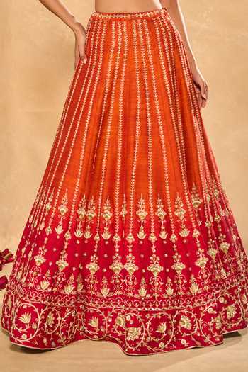 Buy_Chamee & Palak_Red Silk, Organza Embroidery, Sequins, Aariana Embellished Ombre Lehenga Set _Online_at_Aza_Fashions