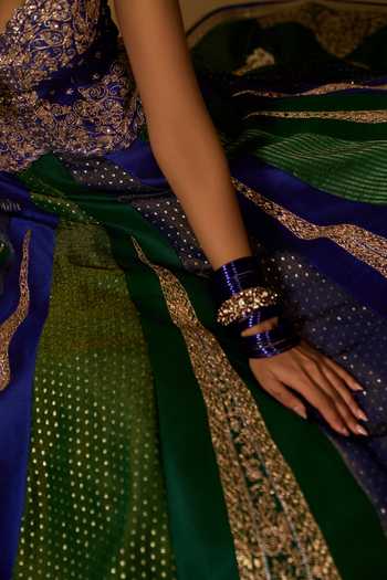 Shop_Chamee & Palak_Blue Silk, Tissue, Dupion Sequins, Embroidered And Jamewar 10 Kali Lehenga Set 
