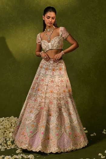 Chamee & Palak_Pink Silk, Organza, Net Embroidery, Sequins, Kiara And Thread Bridal Lehenga Set _Online_at_Aza_Fashions