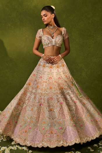 Buy_Chamee & Palak_Pink Silk, Organza, Net Embroidery, Sequins, Kiara And Thread Bridal Lehenga Set _Online_at_Aza_Fashions