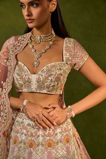 Chamee & Palak_Pink Silk, Organza, Net Embroidery, Sequins, Kiara And Thread Bridal Lehenga Set _at_Aza_Fashions