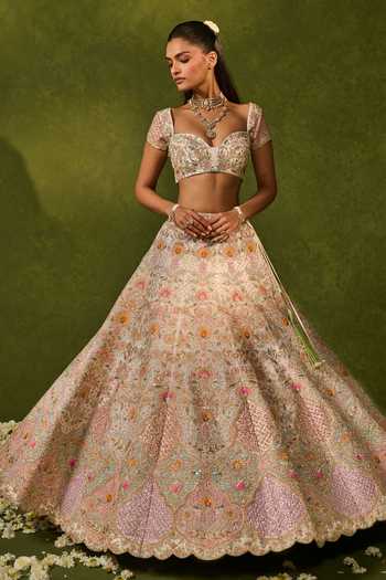 Buy_Chamee & Palak_Pink Silk, Organza, Net Embroidery, Sequins, Kiara And Thread Bridal Lehenga Set 