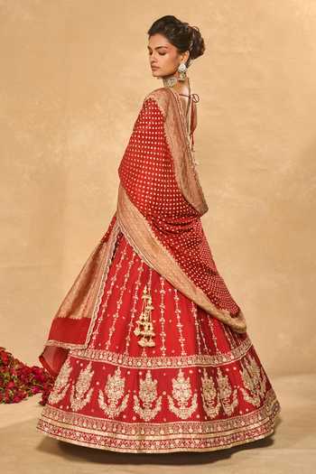 Chamee & Palak_Red Silk Embroidery, Sequins, Beads, Zari V-neck Mohini Lehenga Set _at_Aza_Fashions