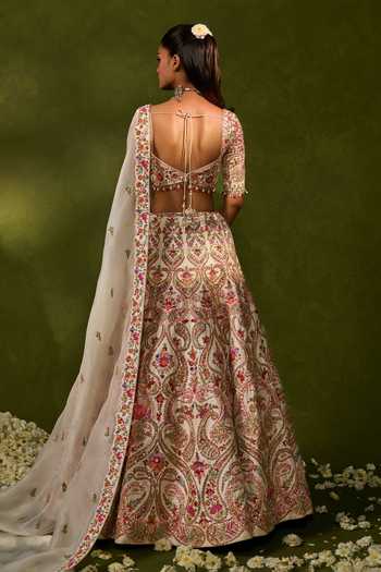 Shop_Chamee & Palak_Multi Color Silk, Organza, Dupion Embroidery, Saisha Raw Bridal Lehenga Set _at_Aza_Fashions