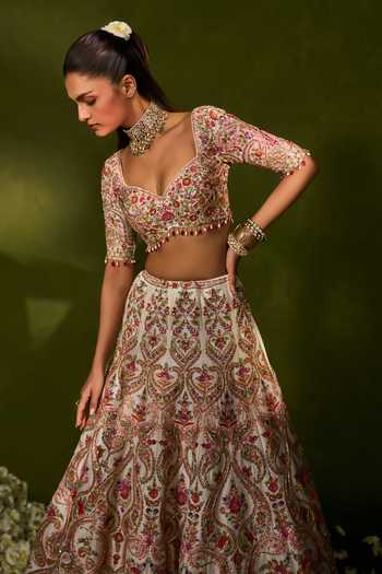 Chamee & Palak_Multi Color Silk, Organza, Dupion Embroidery, Saisha Raw Bridal Lehenga Set _Online_at_Aza_Fashions
