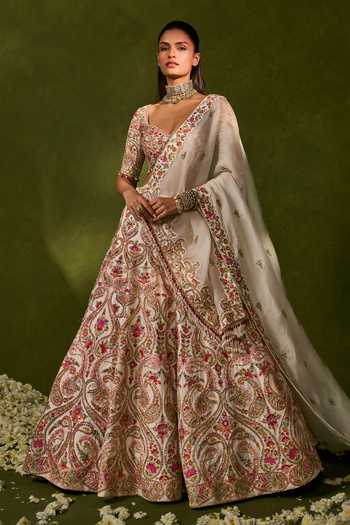 Buy_Chamee & Palak_Multi Color Silk, Organza, Dupion Embroidery, Saisha Raw Bridal Lehenga Set _at_Aza_Fashions