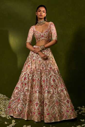 Buy_Chamee & Palak_Multi Color Silk, Organza, Dupion Embroidery, Saisha Raw Bridal Lehenga Set _Online_at_Aza_Fashions