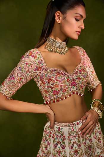 Shop_Chamee & Palak_Multi Color Silk, Organza, Dupion Embroidery, Saisha Raw Bridal Lehenga Set _Online_at_Aza_Fashions