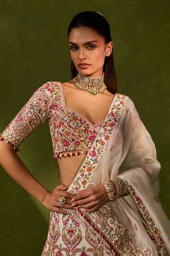 Buy_Chamee & Palak_Multi Color Silk, Organza, Dupion Embroidery, Saisha Raw Bridal Lehenga Set 