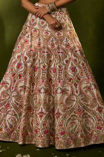 Shop_Chamee & Palak_Multi Color Silk, Organza, Dupion Embroidery, Saisha Raw Bridal Lehenga Set 