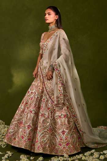 Chamee & Palak_Multi Color Silk, Organza, Dupion Embroidery, Saisha Raw Bridal Lehenga Set _Online