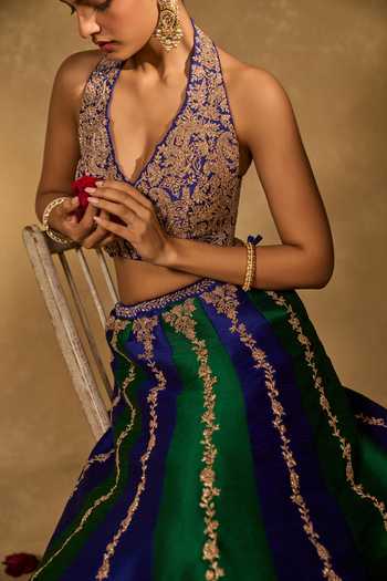 Chamee & Palak_Multicolor Silk, Organza, Dupion Sequins, Beads, Zari, Saira Lehenga Set _Online_at_Aza_Fashions
