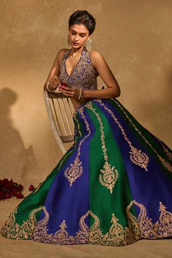 Buy_Chamee & Palak_Multicolor Silk, Organza, Dupion Sequins, Beads, Zari, Saira Lehenga Set _Online_at_Aza_Fashions
