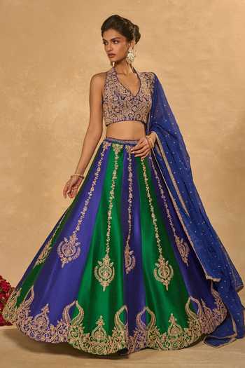 Chamee & Palak_Multicolor Silk, Organza, Dupion Sequins, Beads, Zari, Saira Lehenga Set _at_Aza_Fashions