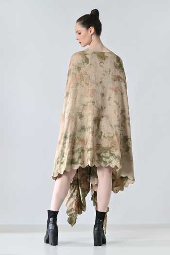 Shop_Samant Chauhan_Beige Cotton V-neck Abstract Print Kaftan _at_Aza_Fashions