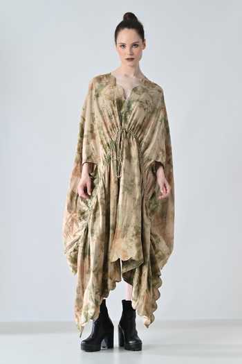 Buy_Samant Chauhan_Beige Cotton V-neck Abstract Print Kaftan _at_Aza_Fashions