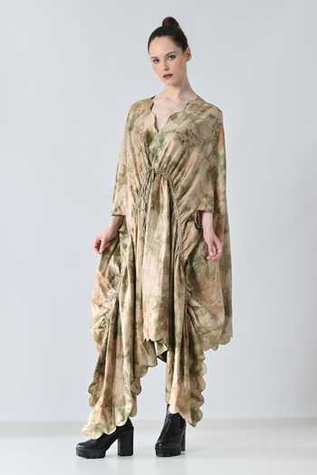 Buy_Samant Chauhan_Beige Cotton V-neck Abstract Print Kaftan _Online_at_Aza_Fashions